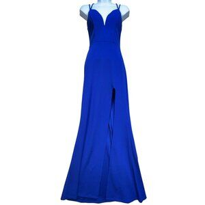 City Studio Women's Side Slit V Neck Maxi Dress Sleeveless Stretch Size 1 Blue